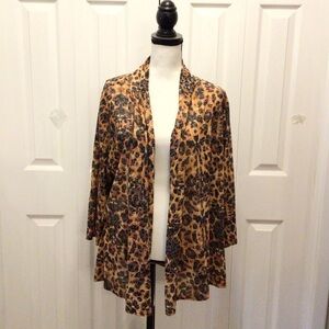 NWOT Kim Roger’s Womens Leopard Print 3/4 Sleeve Open Front Cardigan Size 1X